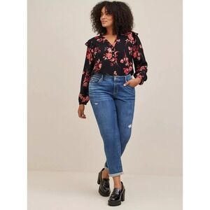 Torrid Challis Ruffle Trim Pullover Top Womens 1x Black Floral‎ Casual Romantic